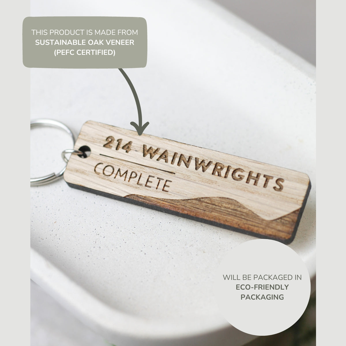 214 Wainwrights Complete, The Wainwright Fells, Wooden Keyring