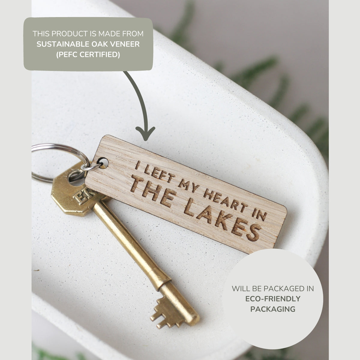 "I Left My Heart in the Lakes" Wooden Keyring