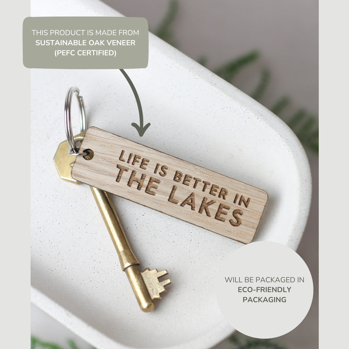 "Life is Better in the Lakes" Wooden Keyring