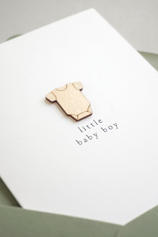 "Little Baby Boy" Wooden Vest Greetings Card