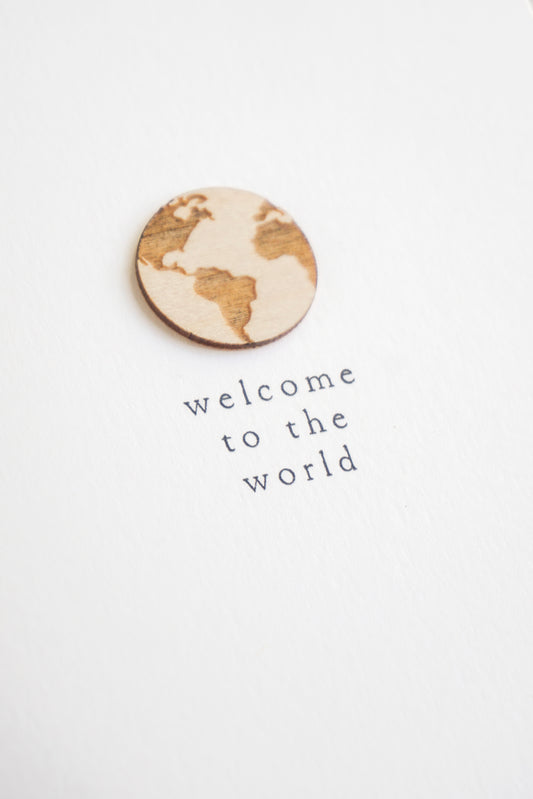 "Welcome to the World" Wooden World Greetings Card