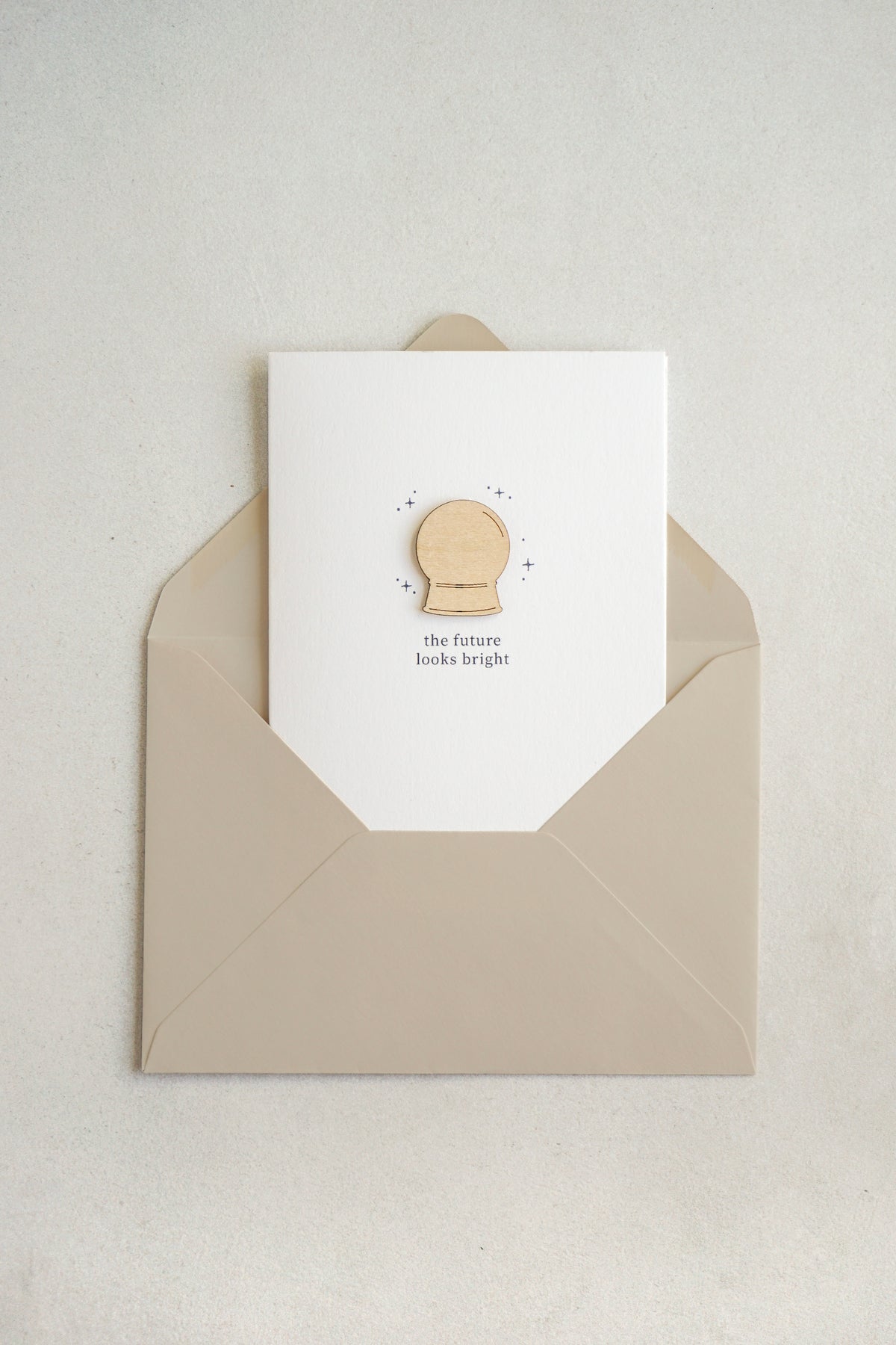 "The Future Looks Bright" Wooden Crystal Ball Greetings Card