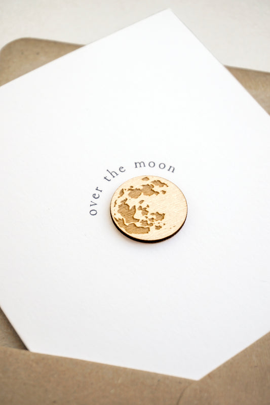 "Over the Moon" Wooden Moon Greetings Card