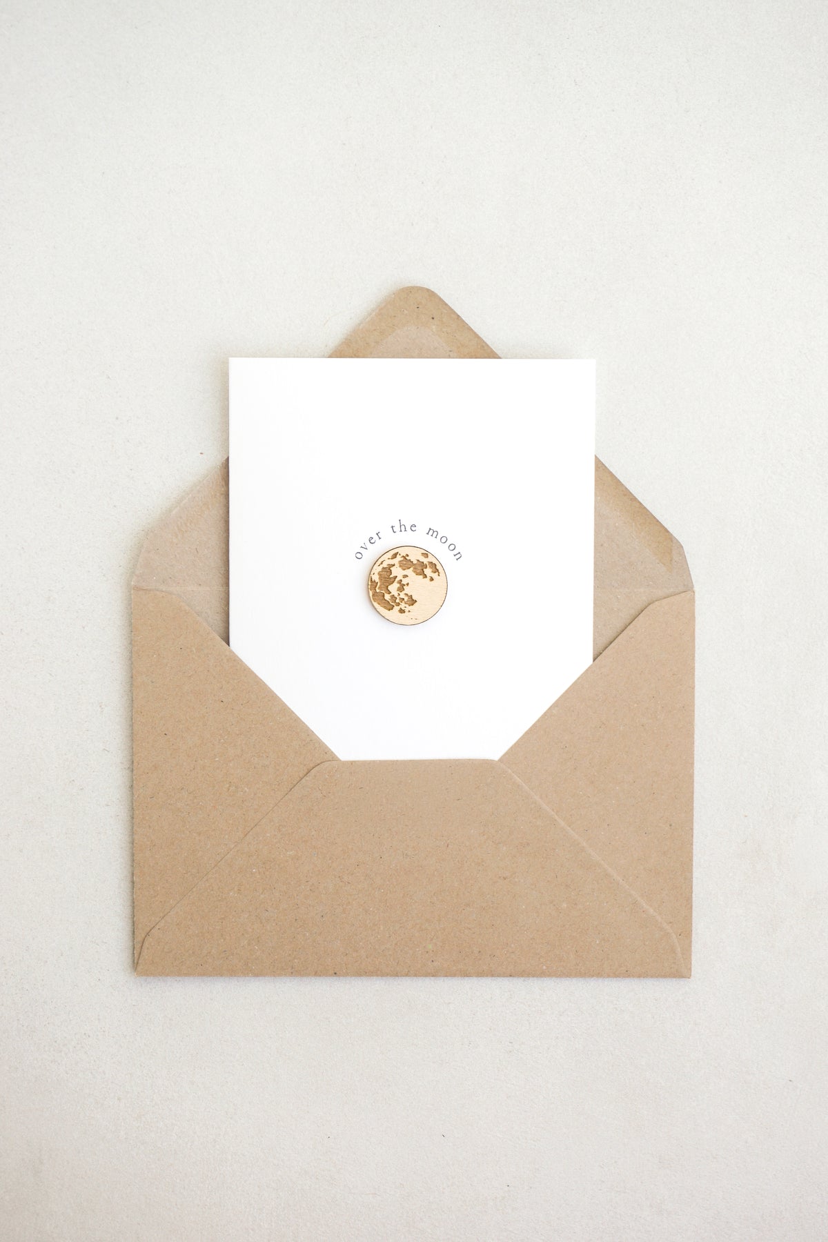 "Over the Moon" Wooden Moon Greetings Card