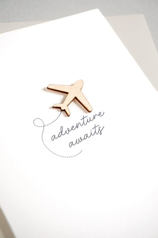 "Adventure Awaits" Wooden Plane Greetings Card