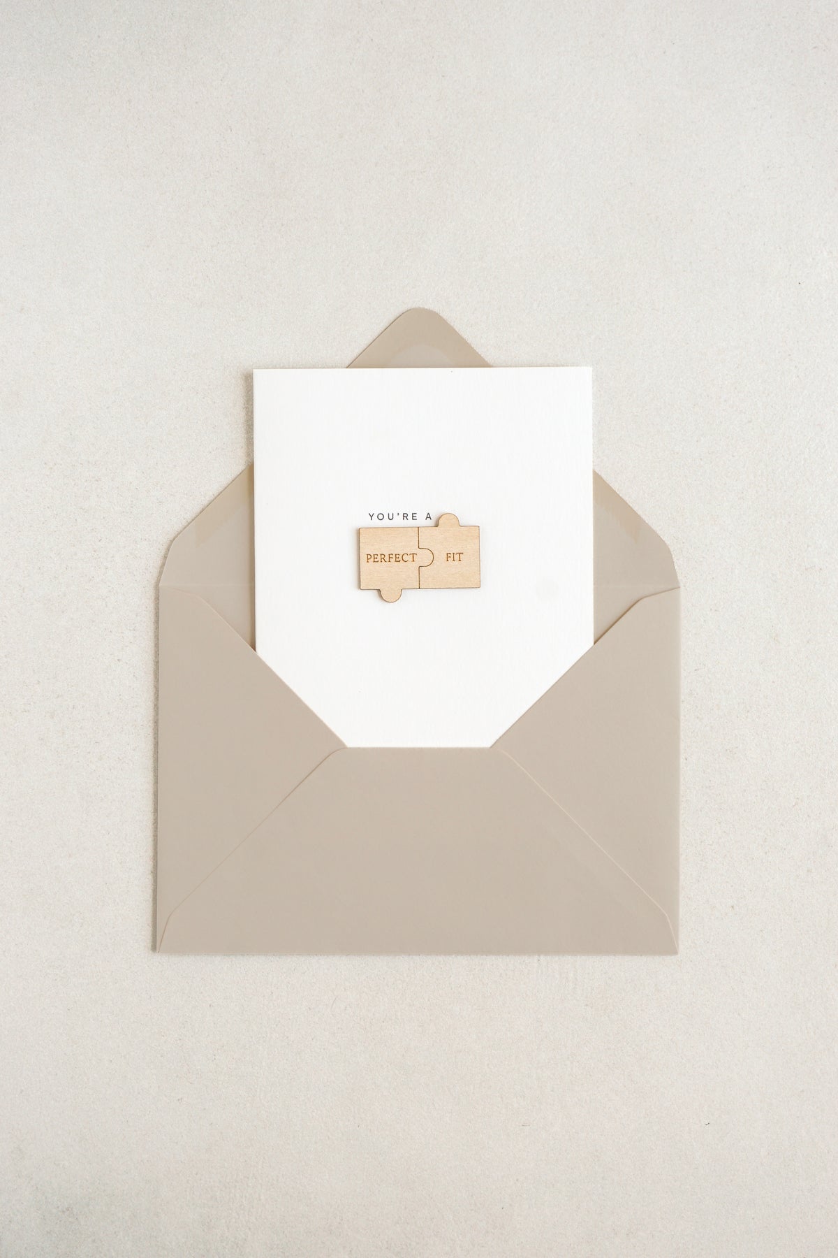 "You're a Perfect Fit" Wooden Puzzle Pieces Greetings Card