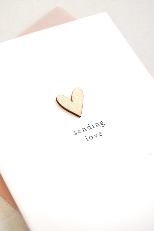 "Sending Love" Wooden Heart Greetings Card