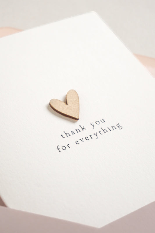 "Thank You for Everything" Wooden Heart Greetings Card