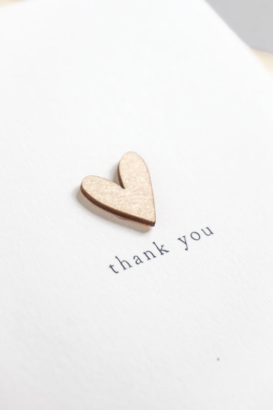 "Thank You" Wooden Heart Greetings Card