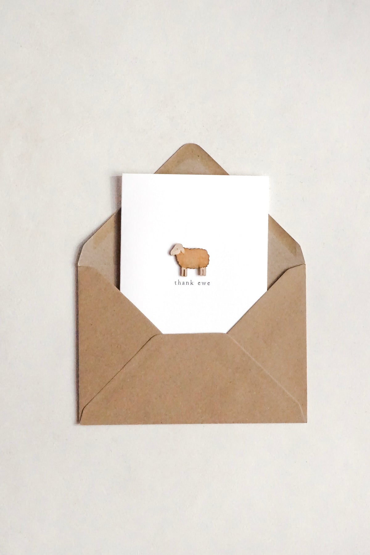 "Thank Ewe" Wooden Sheep Greetings Card