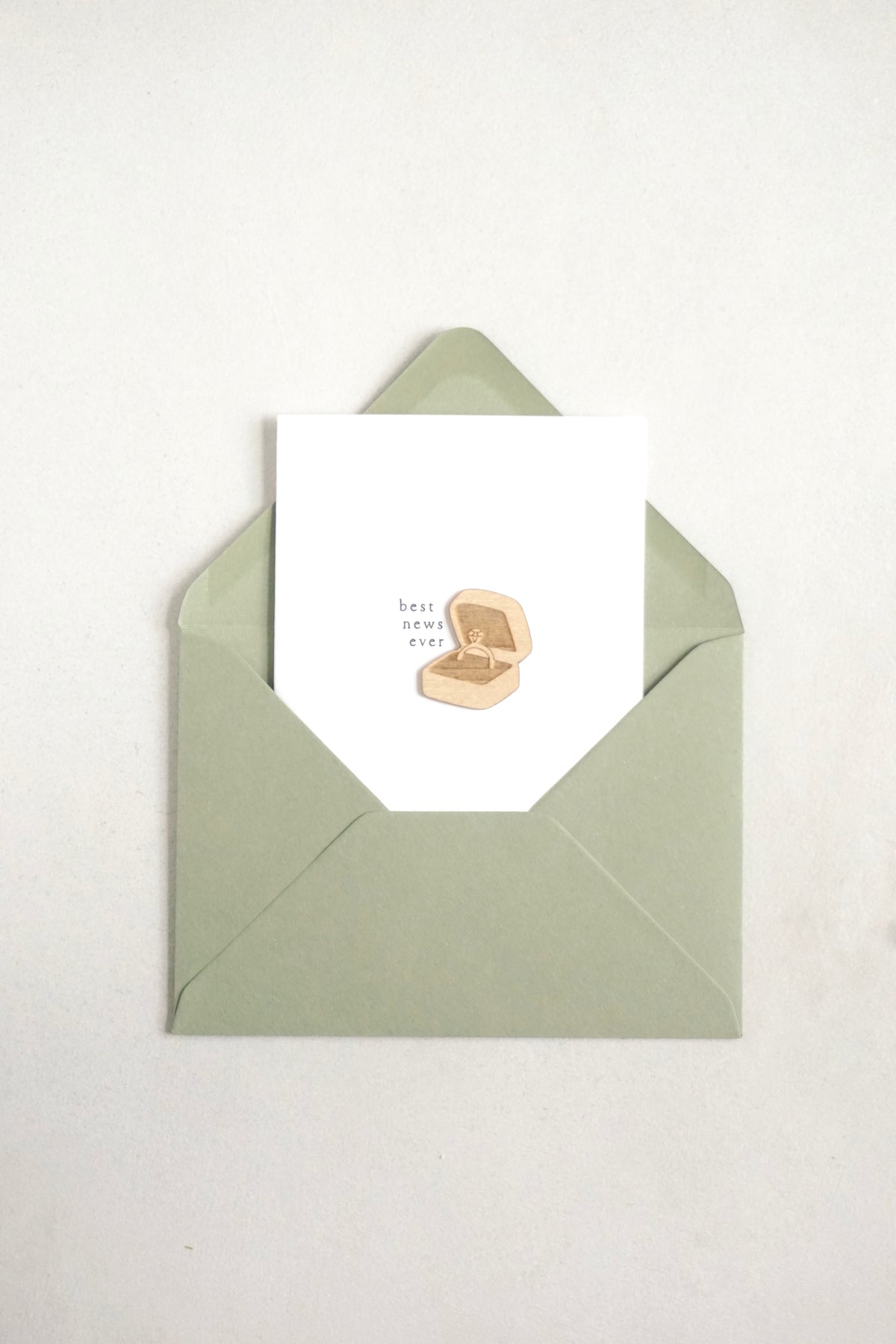 "Best News Ever" Wooden Ring Box Greetings Card