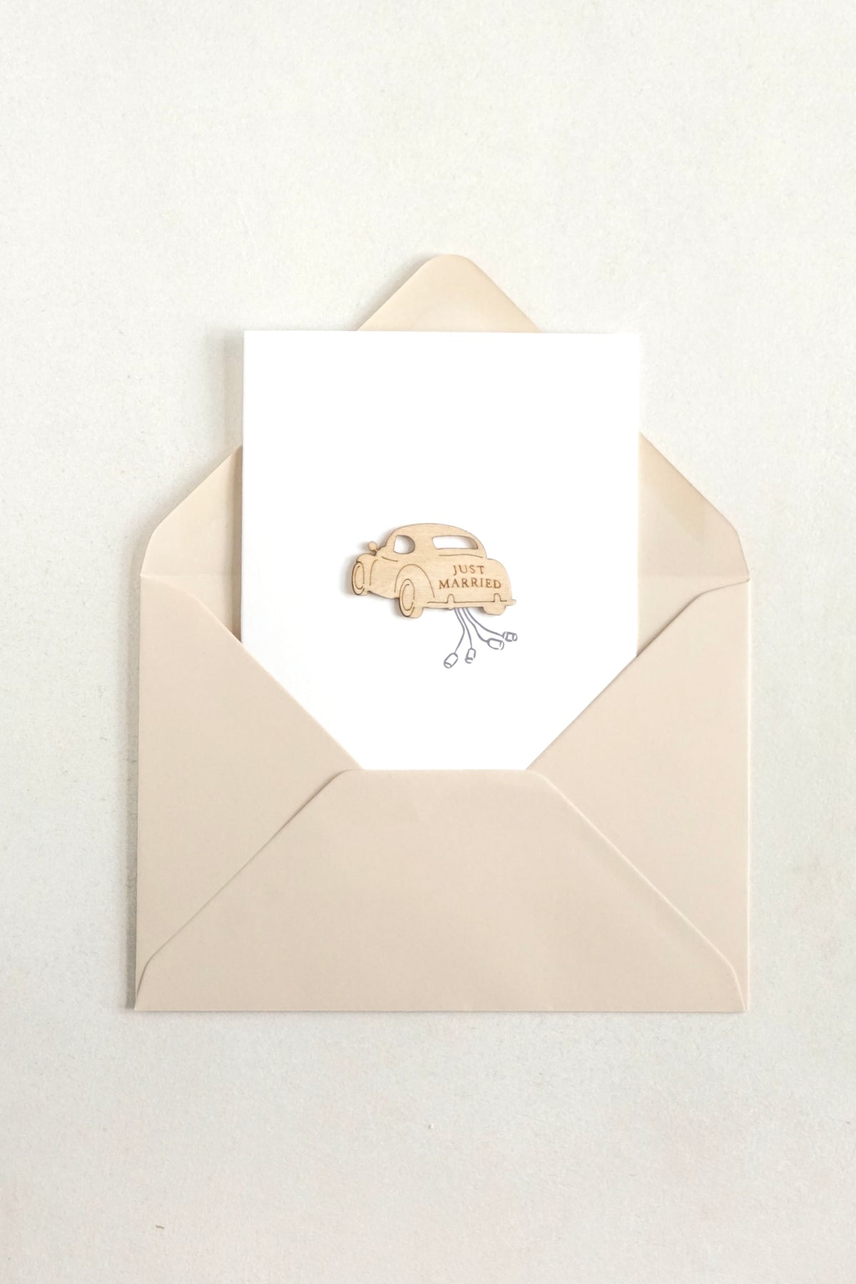"Just Married" Wooden Wedding Car Greetings Card