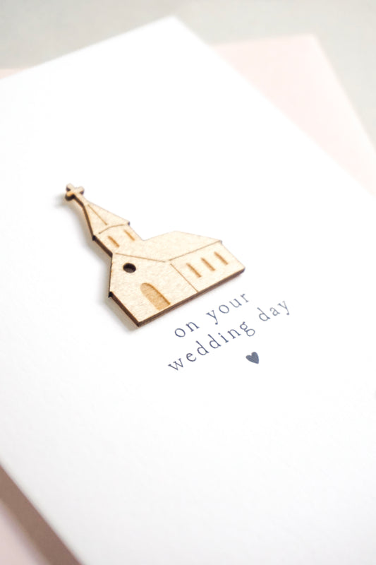 "On Your Wedding Day" Wooden Church Greetings Card