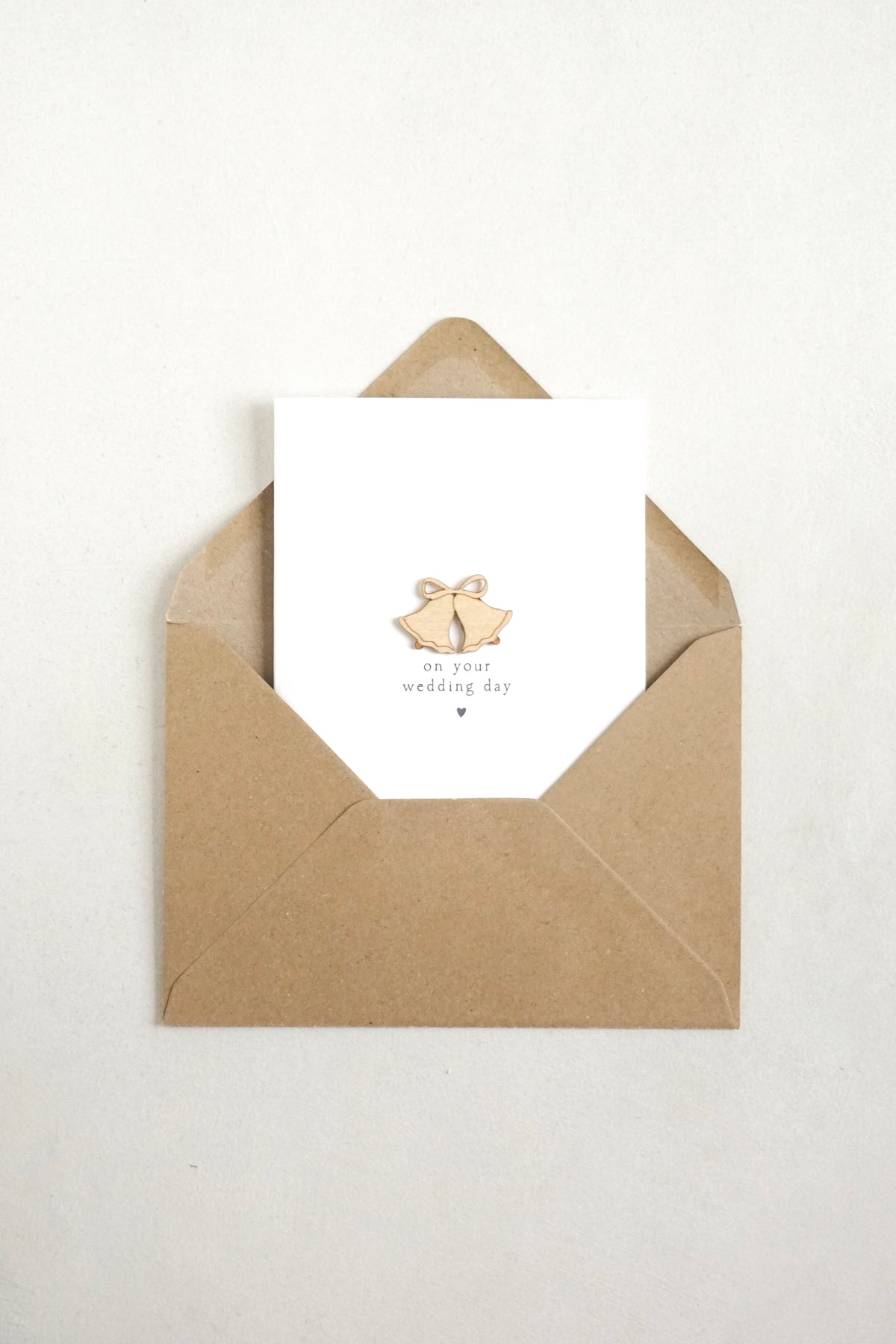 "On Your Wedding Day" Wooden Wedding Bells Greetings Card