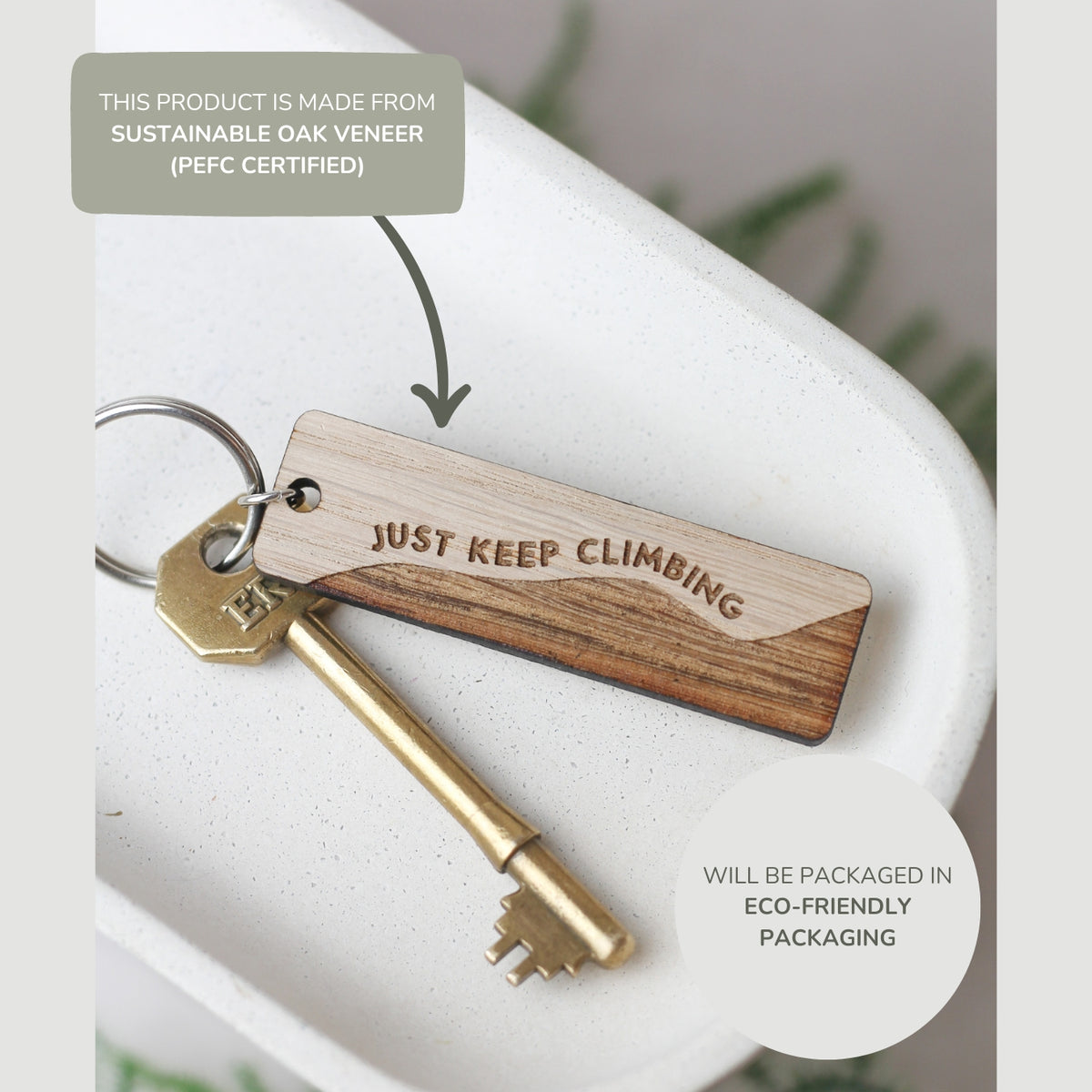 "Just Keep Climbing" Wooden Keyring