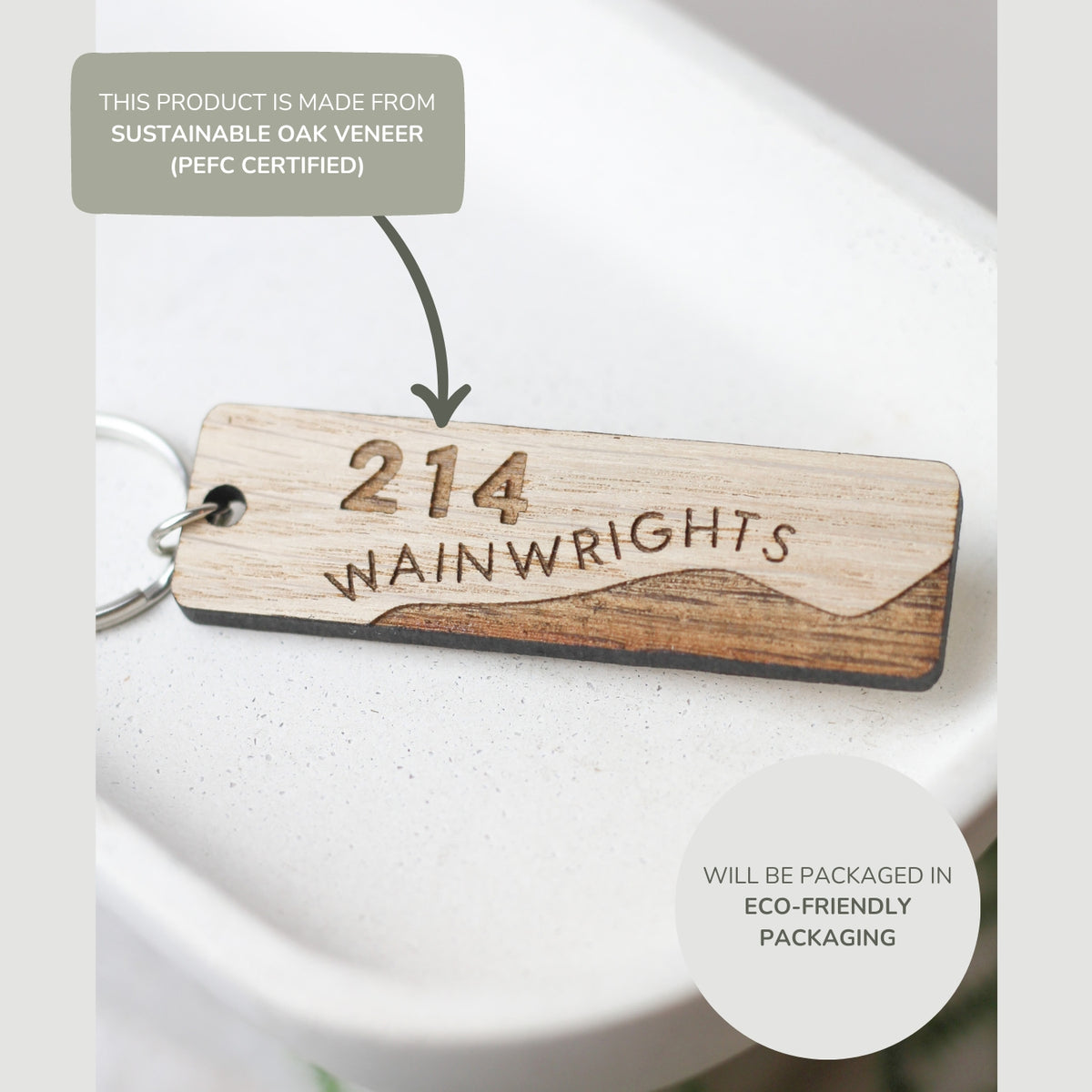 "214 Wainwrights", The Wainwright Fells, Wooden Keyring