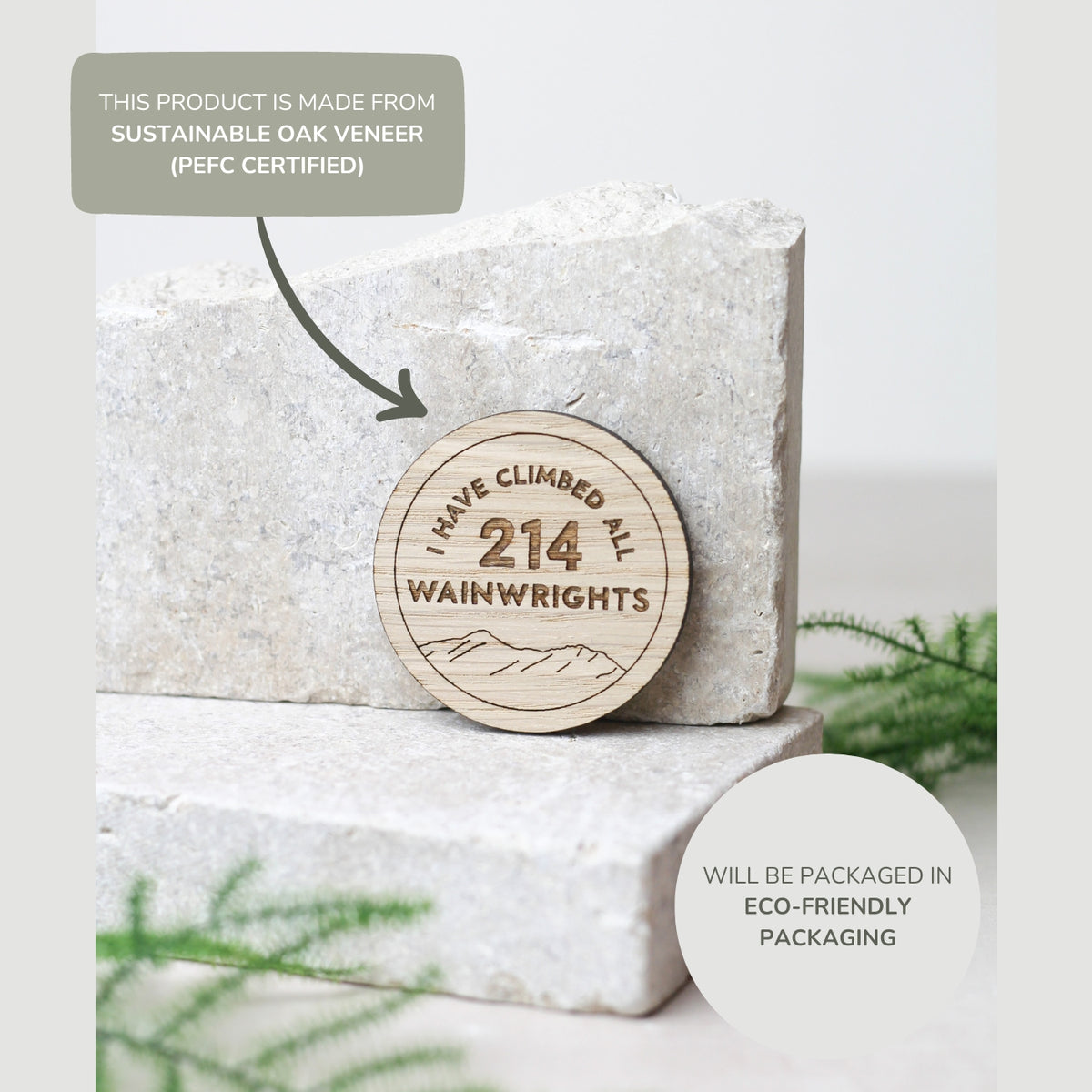214 Wainwrights, Round Wooden Magnet