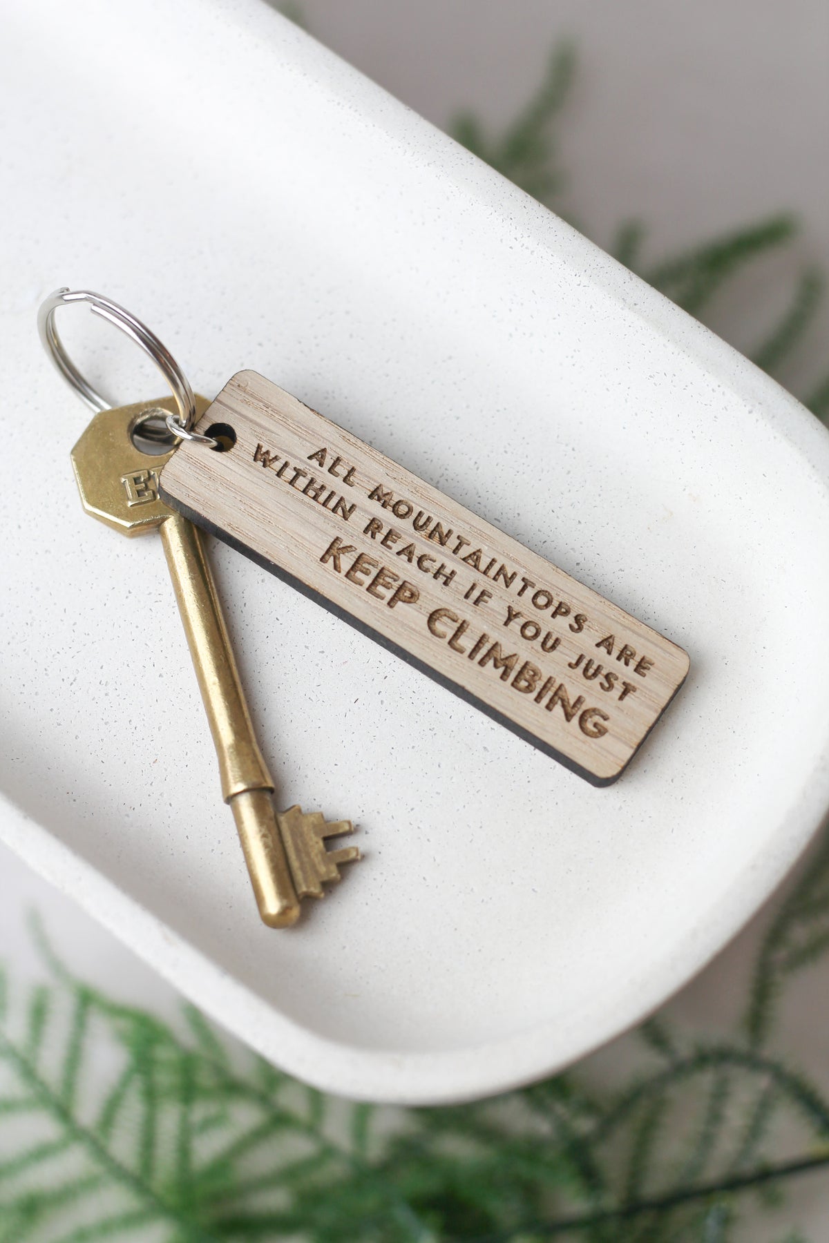 "All Mountaintops Are Within Reach If You Just Keep Climbing" Wooden Keyring