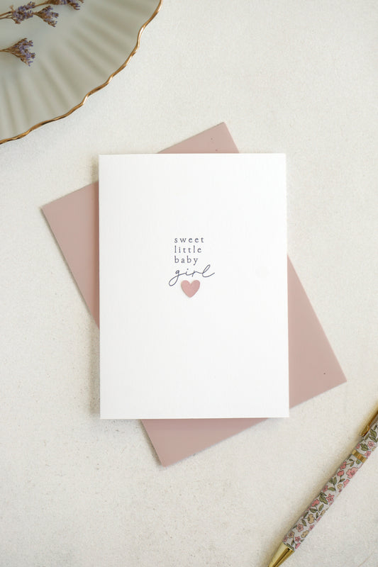 "Sweet Little Baby Girl" Pink Paper Heart Greetings Card