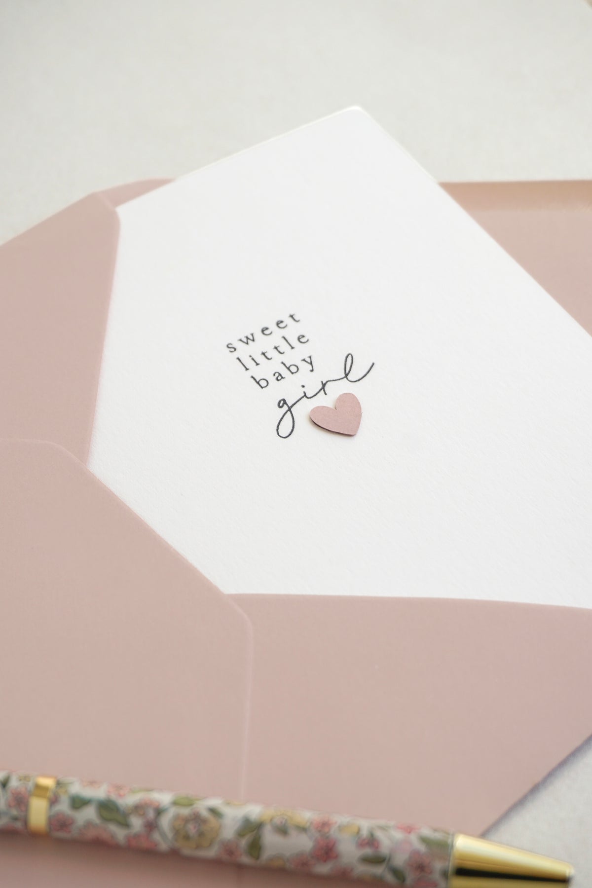 "Sweet Little Baby Girl" Pink Paper Heart Greetings Card