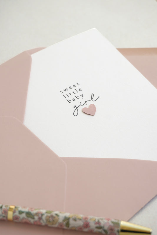 "Sweet Little Baby Girl" Pink Paper Heart Greetings Card