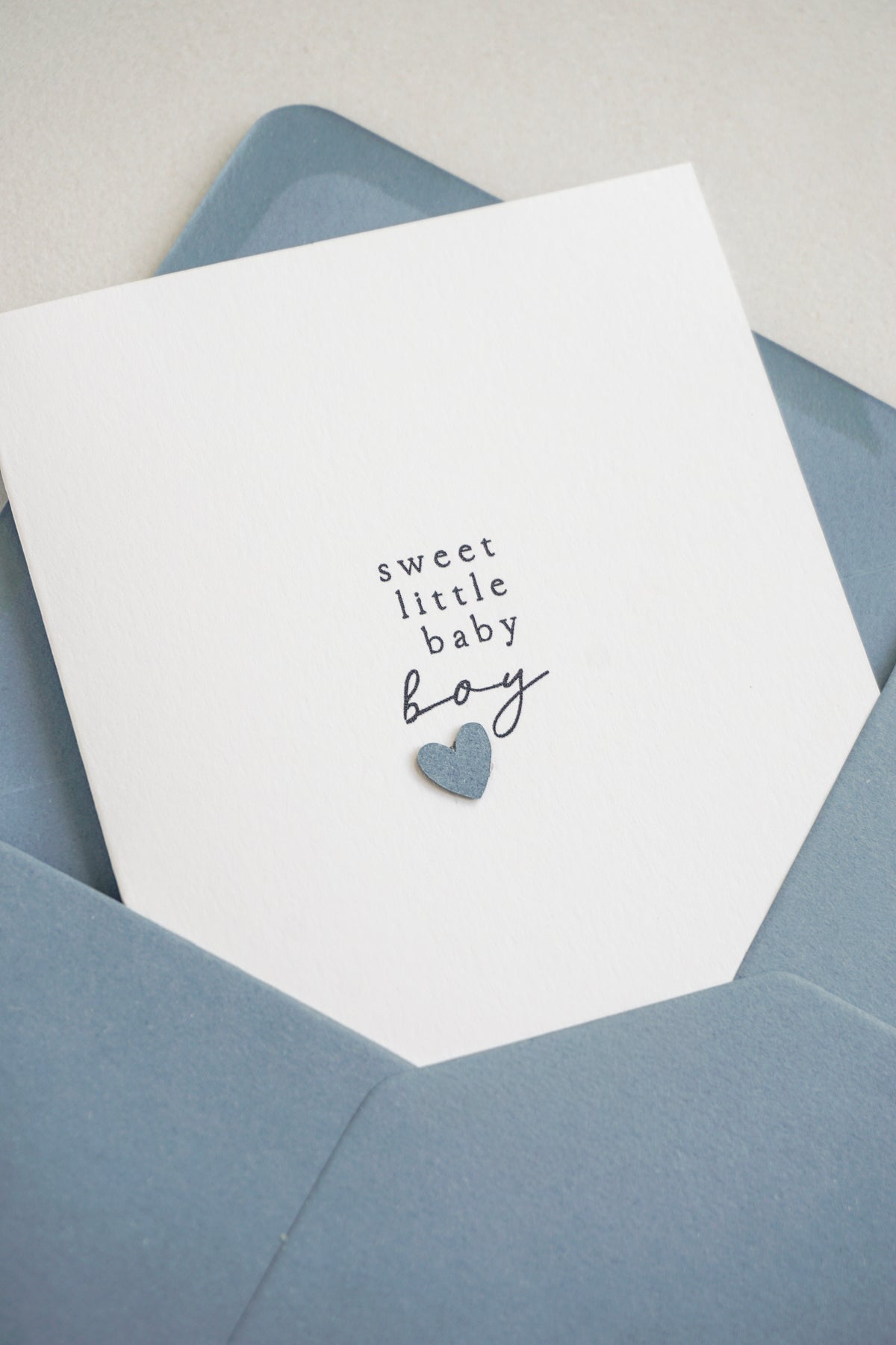 "Sweet Little Baby Boy" Blue Paper Heart Greetings Card