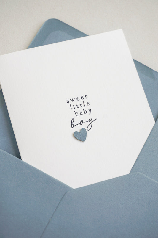 "Sweet Little Baby Boy" Blue Paper Heart Greetings Card