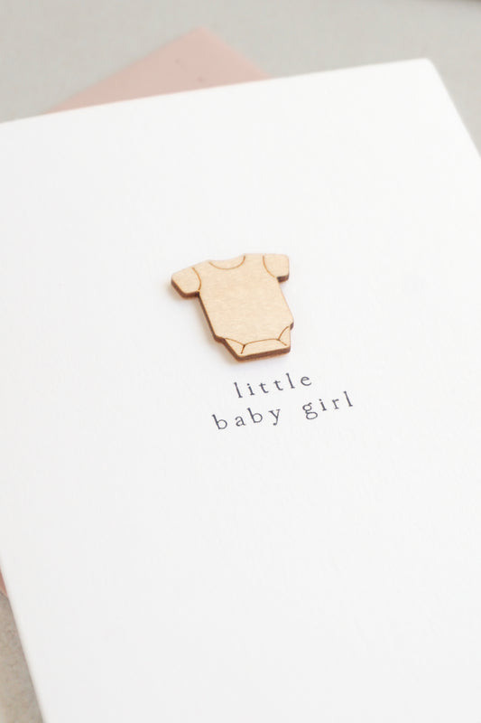 "Little Baby Girl" Wooden Vest Greetings Card