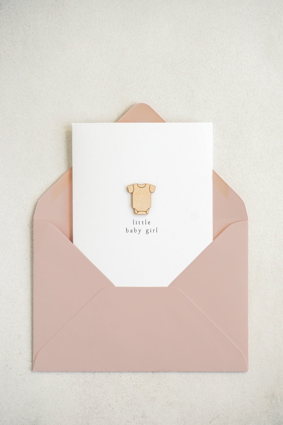 "Little Baby Girl" Wooden Vest Greetings Card