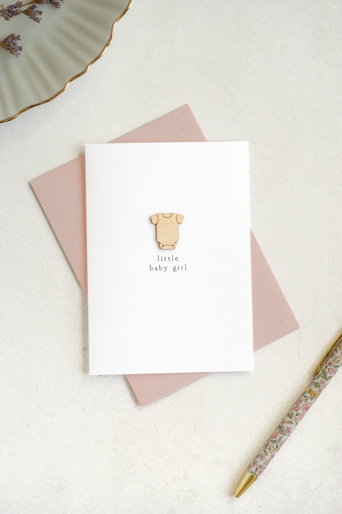"Little Baby Girl" Wooden Vest Greetings Card