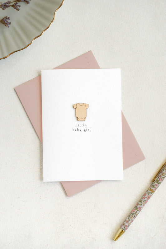 "Little Baby Girl" Wooden Vest Greetings Card