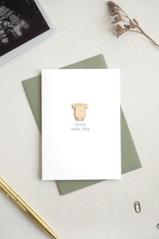 "Little Baby Boy" Wooden Vest Greetings Card