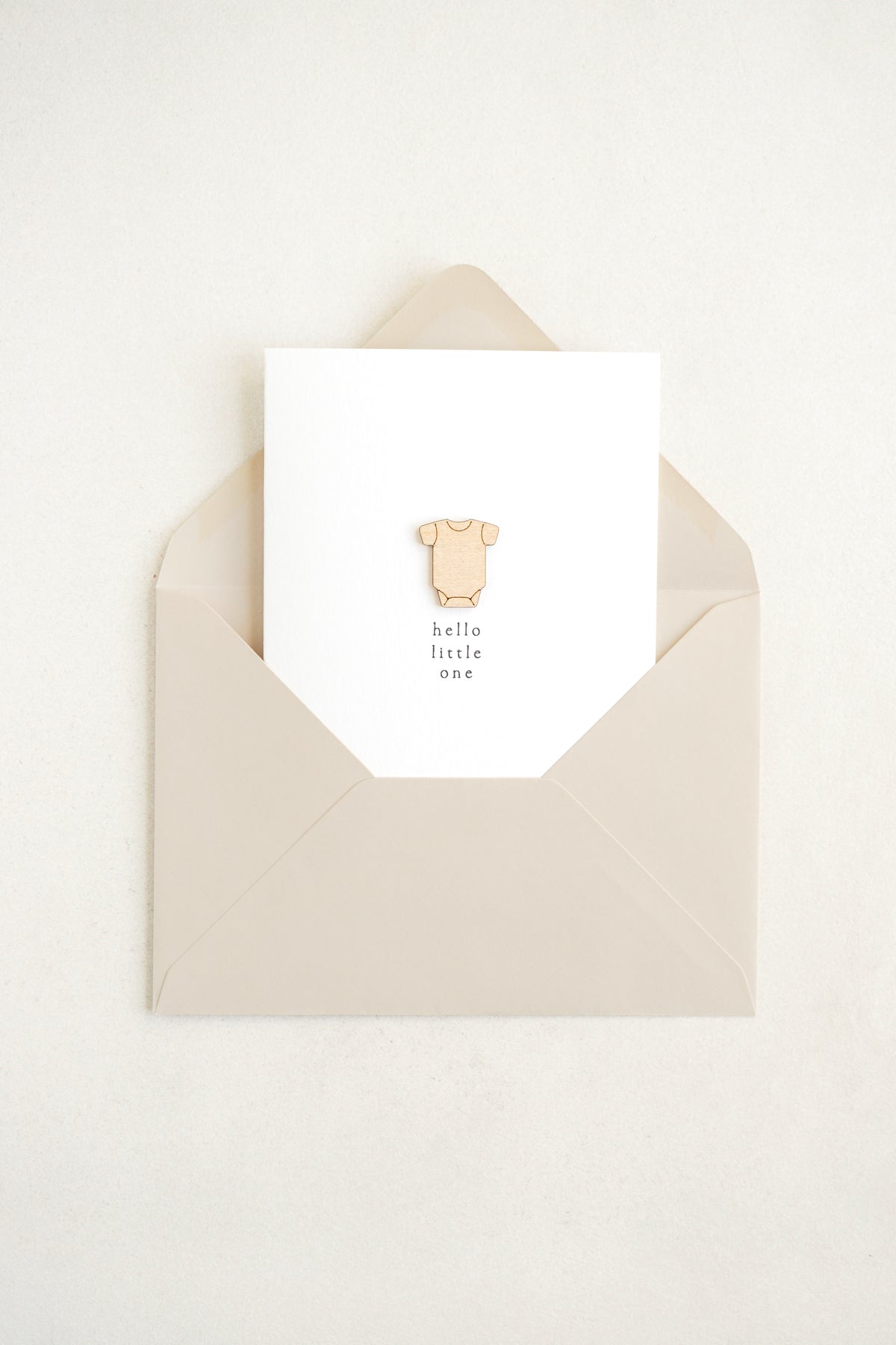 "Hello Little One" Wooden Vest Greetings Card