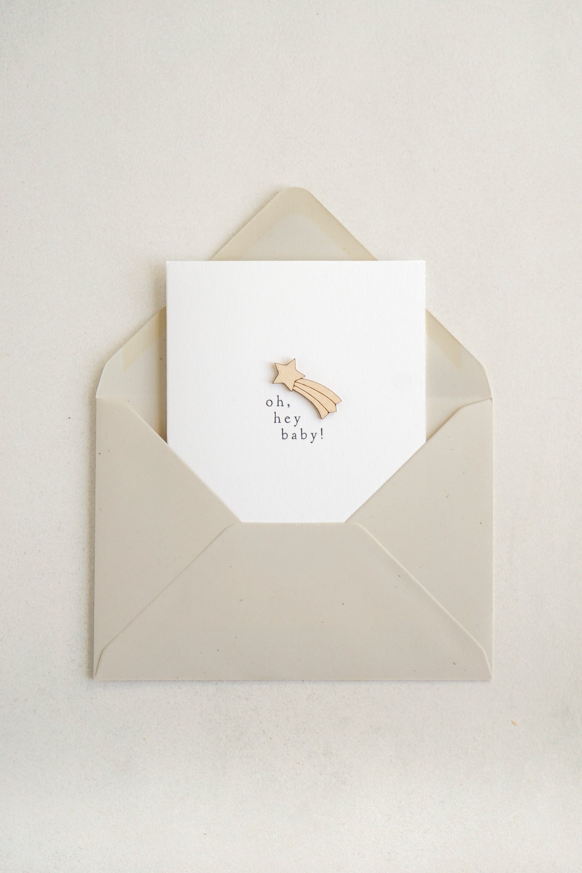 "Oh Hey Baby" Wooden Shooting Star Greetings Card