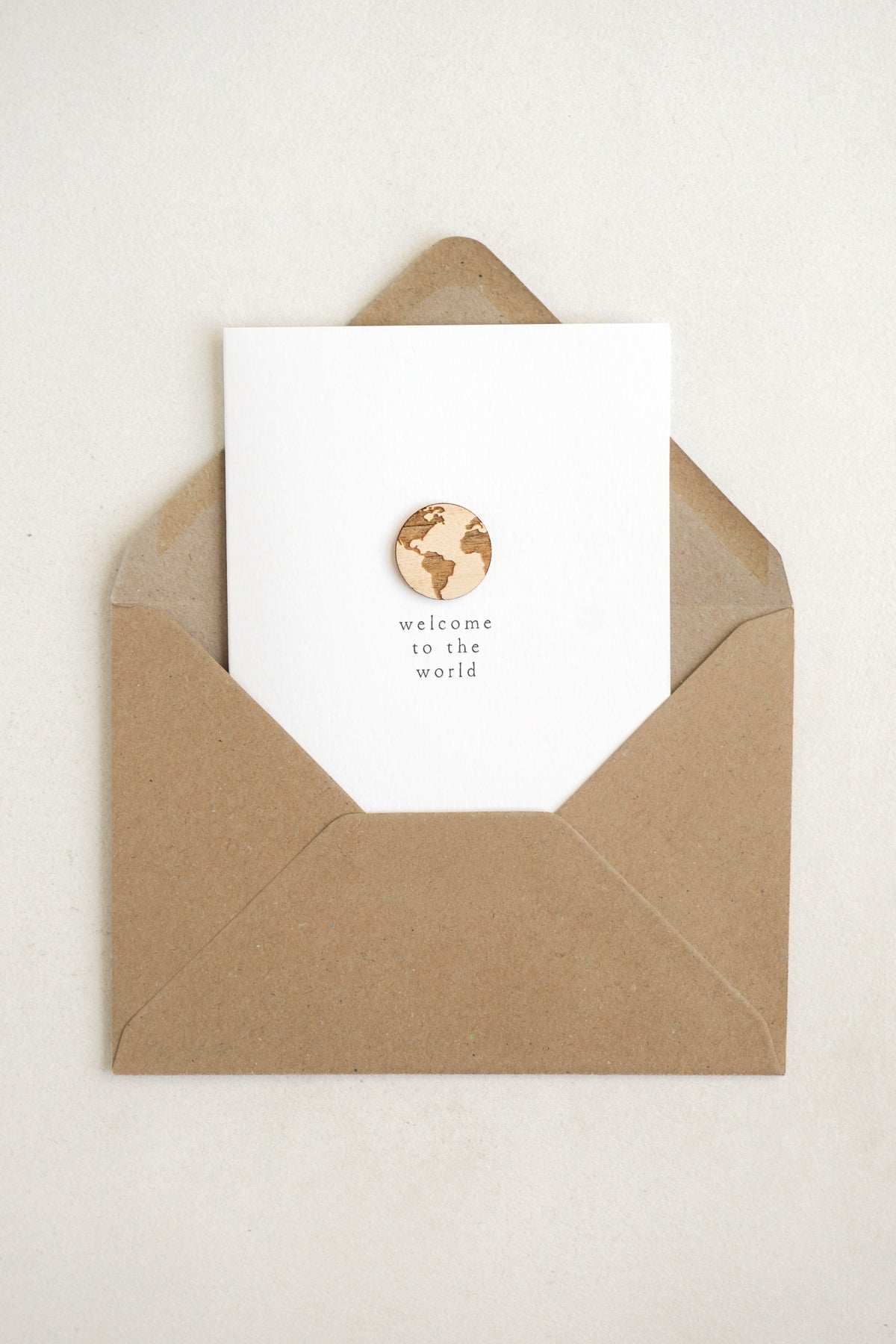 "Welcome to the World" Wooden World Greetings Card