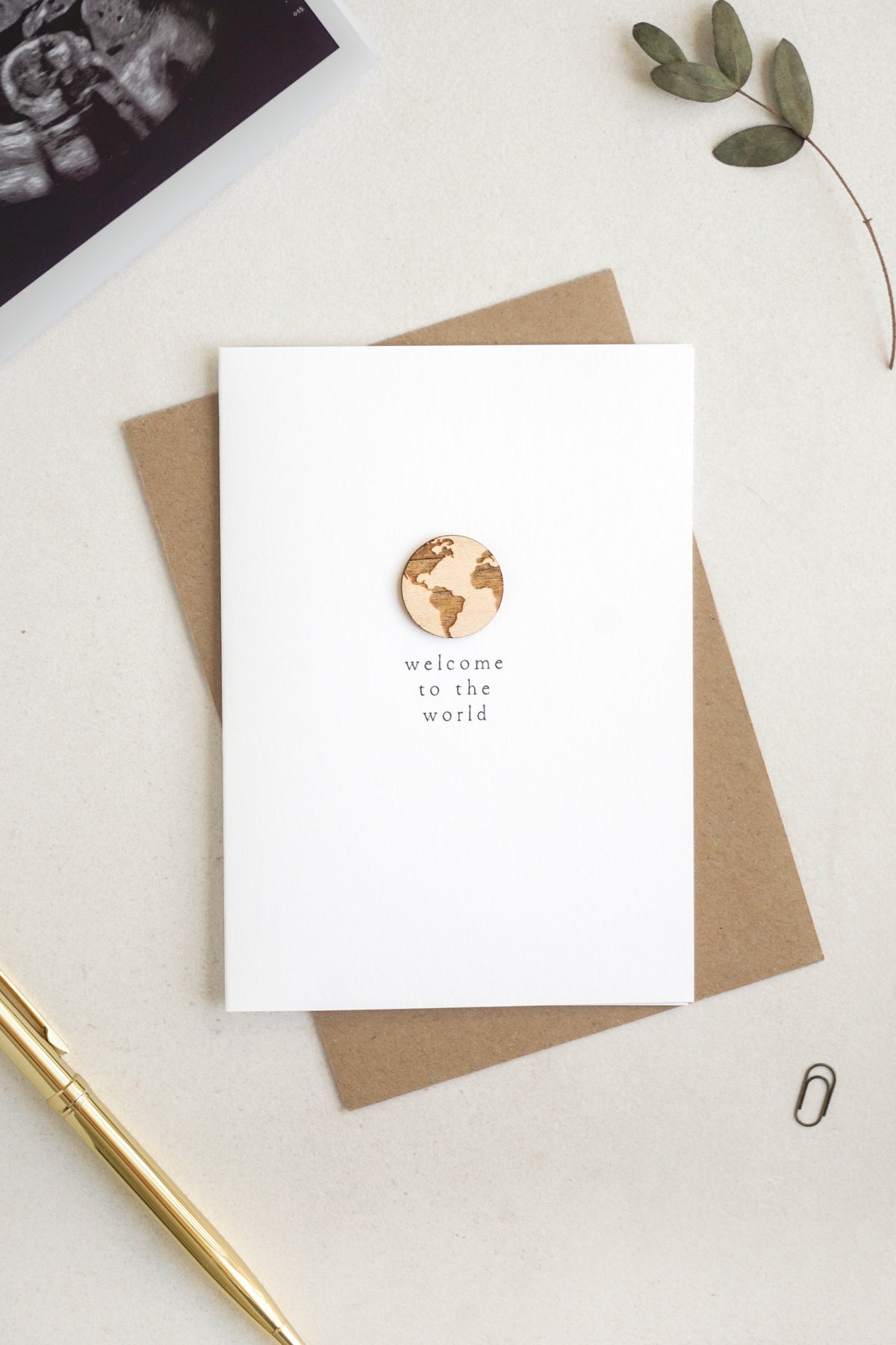 "Welcome to the World" Wooden World Greetings Card
