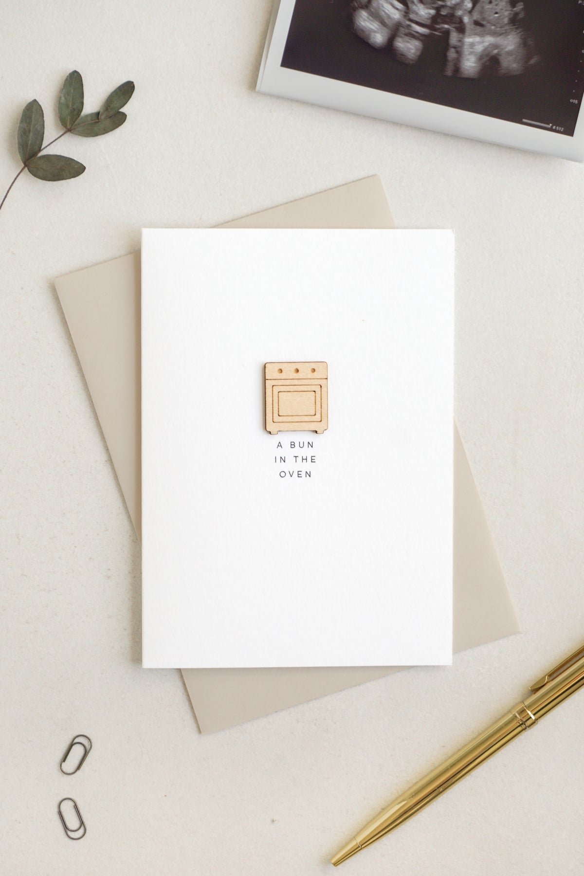 "A Bun in the Oven" Wooden Oven Greetings Card