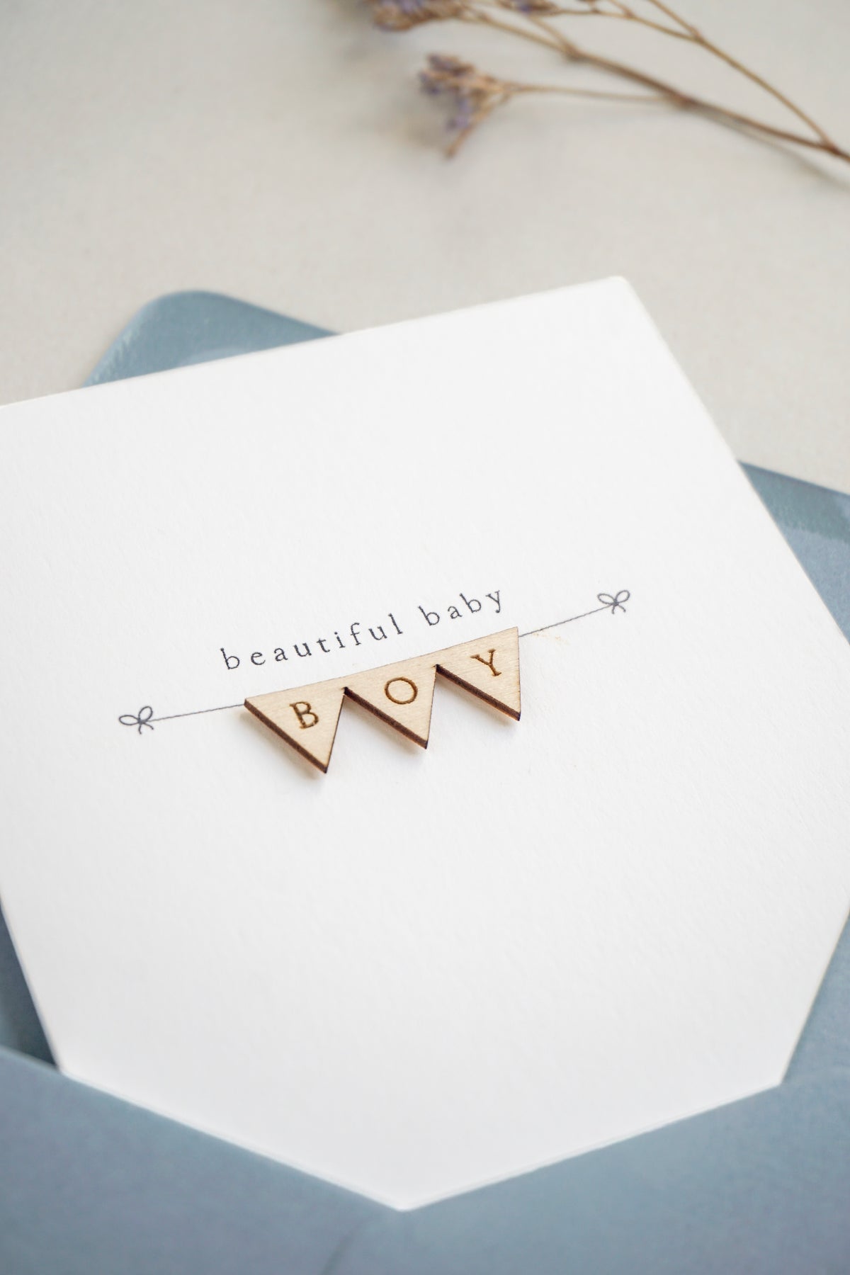 "Beautiful Baby Boy" Wooden Bunting Greetings Card