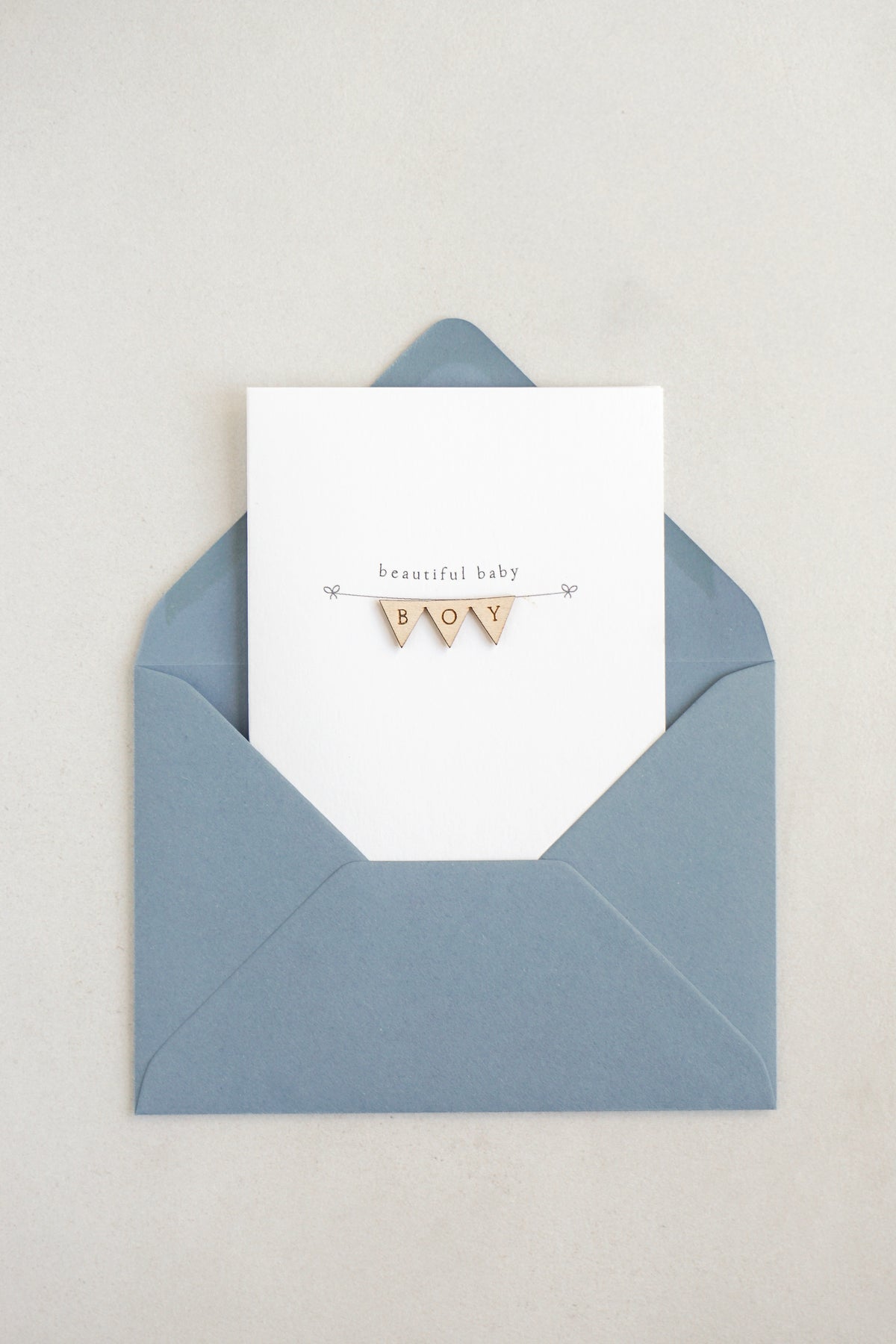 "Beautiful Baby Boy" Wooden Bunting Greetings Card