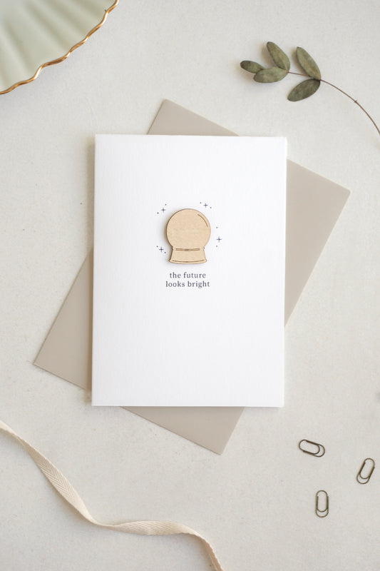 "The Future Looks Bright" Wooden Crystal Ball Greetings Card