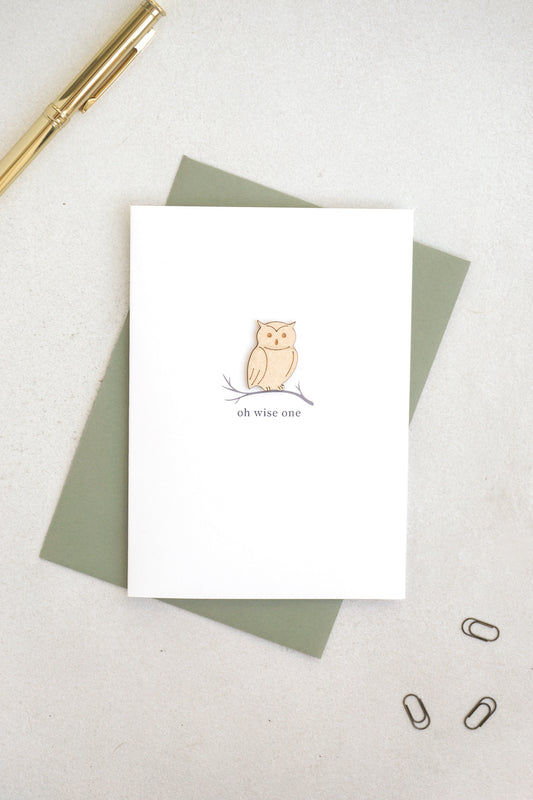 "Oh Wise One" Wooden Owl Greetings Card
