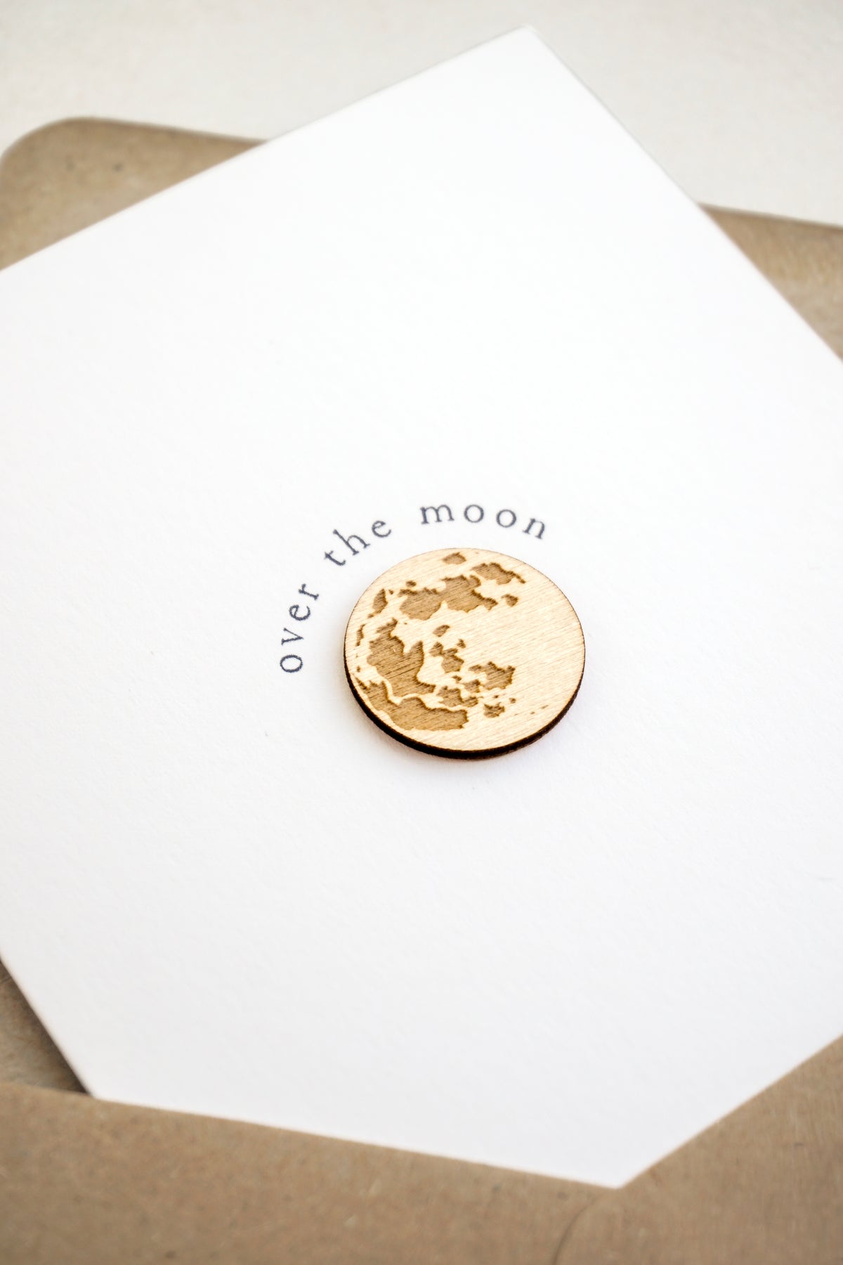 "Over the Moon" Wooden Moon Greetings Card