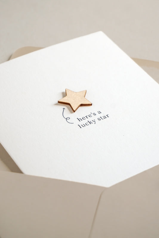 "Here's a Lucky Star" Wooden Star Greetings Card