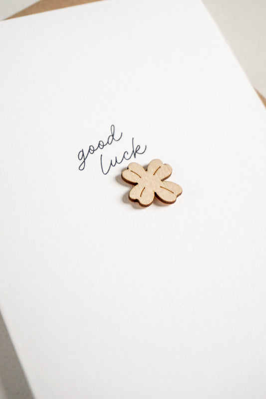 "Good Luck" Wooden Clover Greetings Card