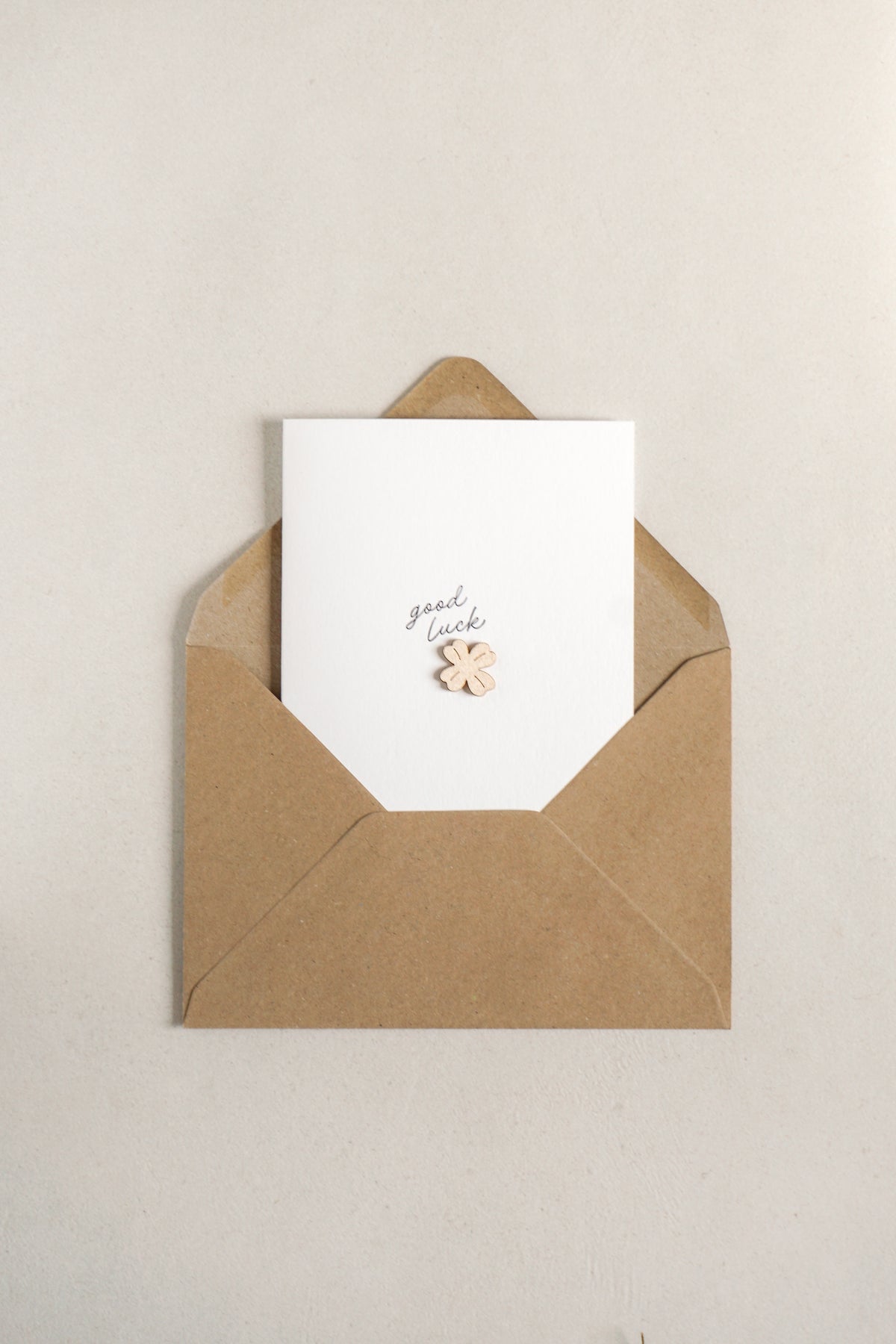 "Good Luck" Wooden Clover Greetings Card
