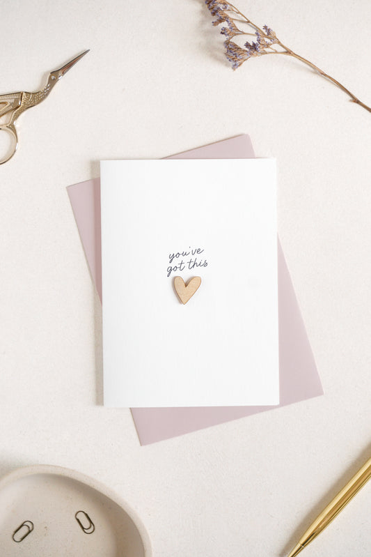 "You've Got This" Wooden Heart Greetings Card