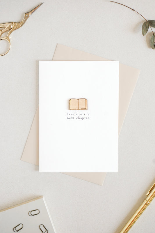 "Time for the Next Chapter" Wooden Book Greetings Card