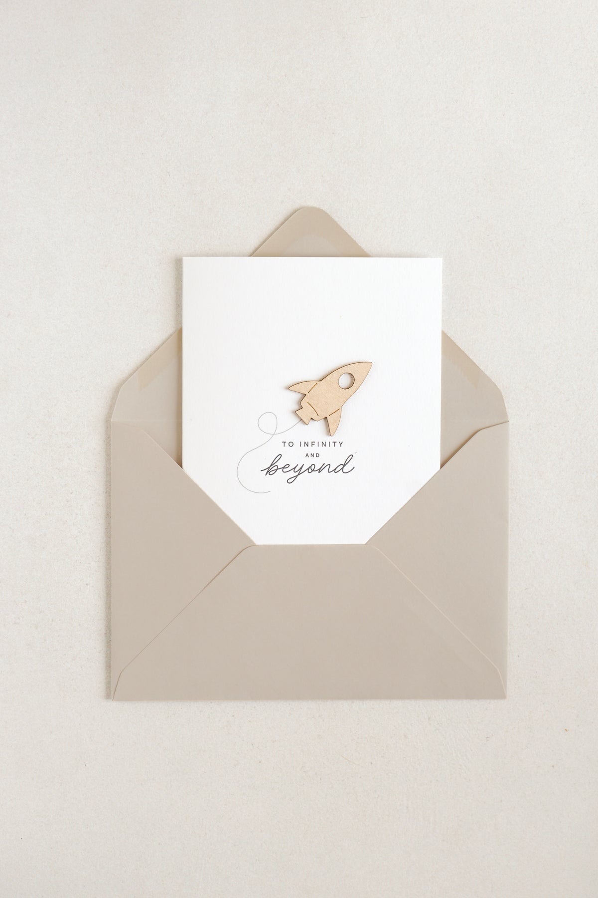 "To Infinity and Beyond" Wooden Rocket Greetings Card