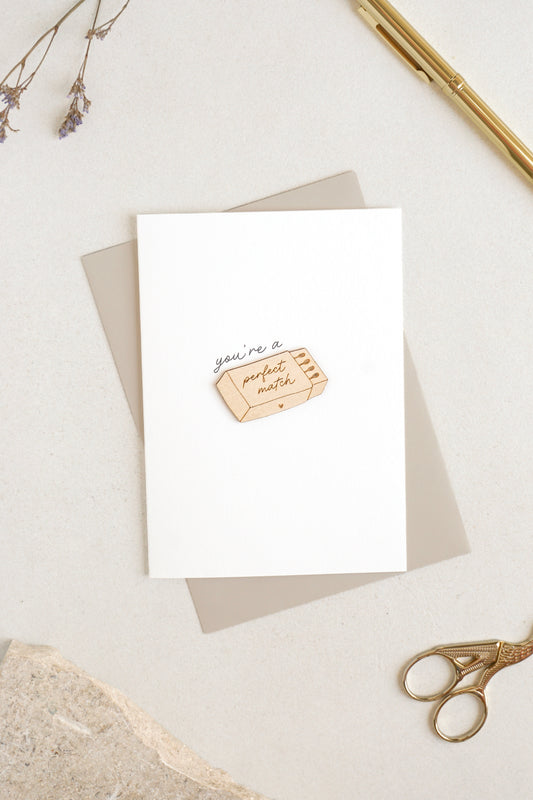 "You're a Perfect Match" Wooden Matchbox Greetings Card