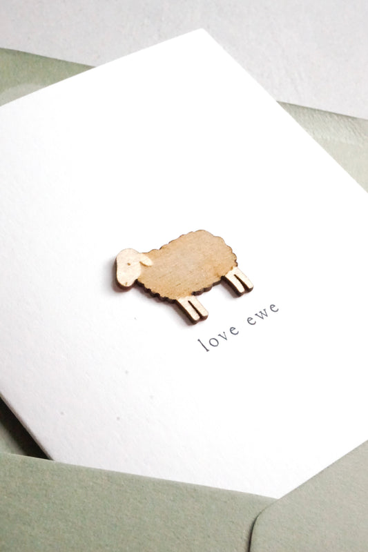 "Love Ewe" Wooden Sheep Greetings Card